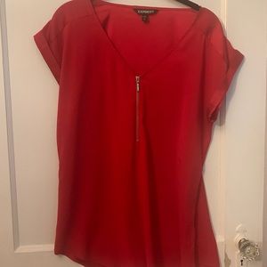 Express size medium red silky top with zipper feature